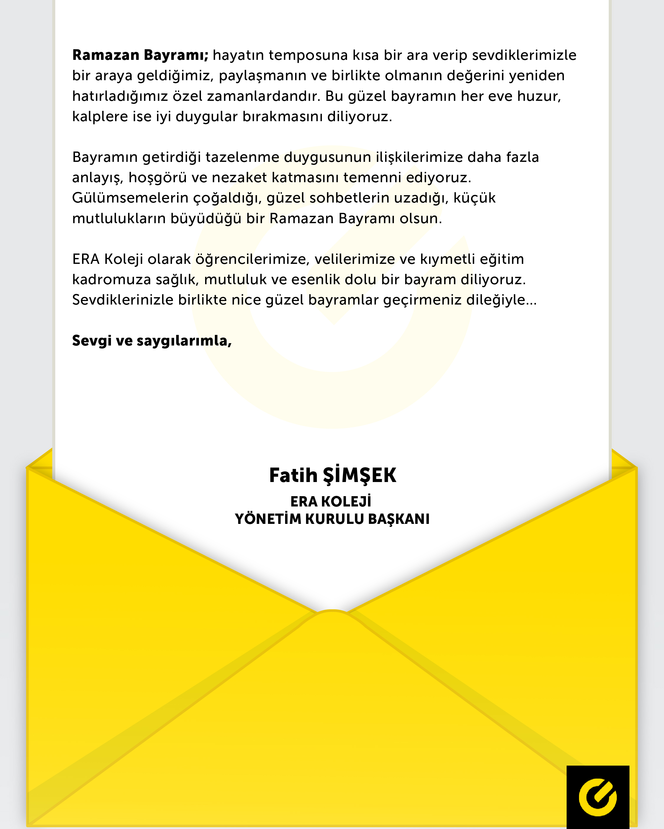 ERA Koleji – ERA Koleji Yönetim Kurulu Başkanı Fatih Şimşek’ten Bayram Mesajı görseli