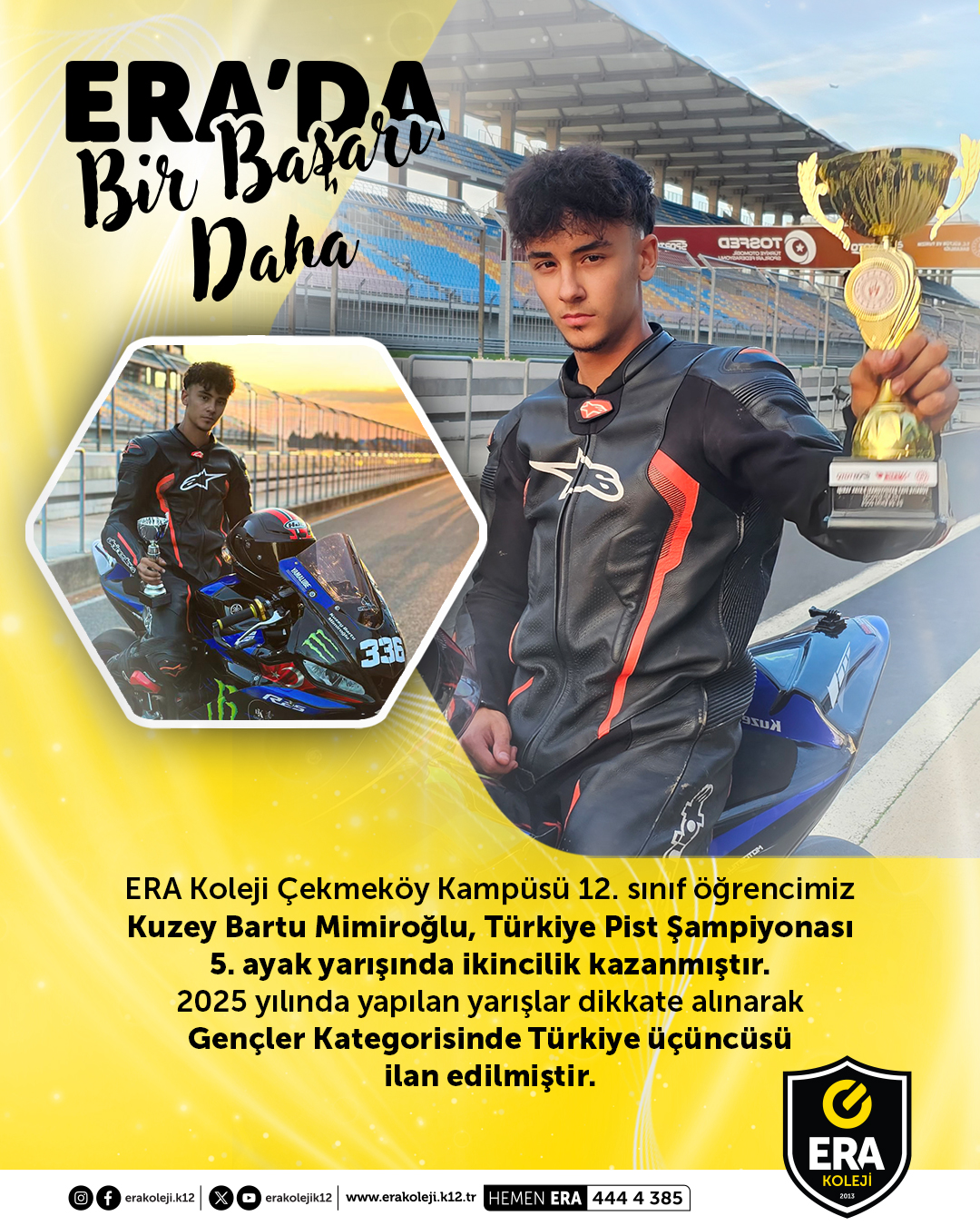 ERA Koleji – ERA Koleji Çekmeköy Kampüsü 12.Sınıf Öğrencimiz Kuzey Bartu Mimiroğlu Türkiye Pist Şampiyonası 5.Ayak Yarışı'nda İkincilik Kazanmıştır. görseli