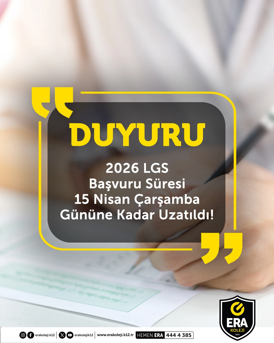 ERA Koleji – LGS Başvuru Süresi 15 Nisan’a Kadar Uzatıldı görseli