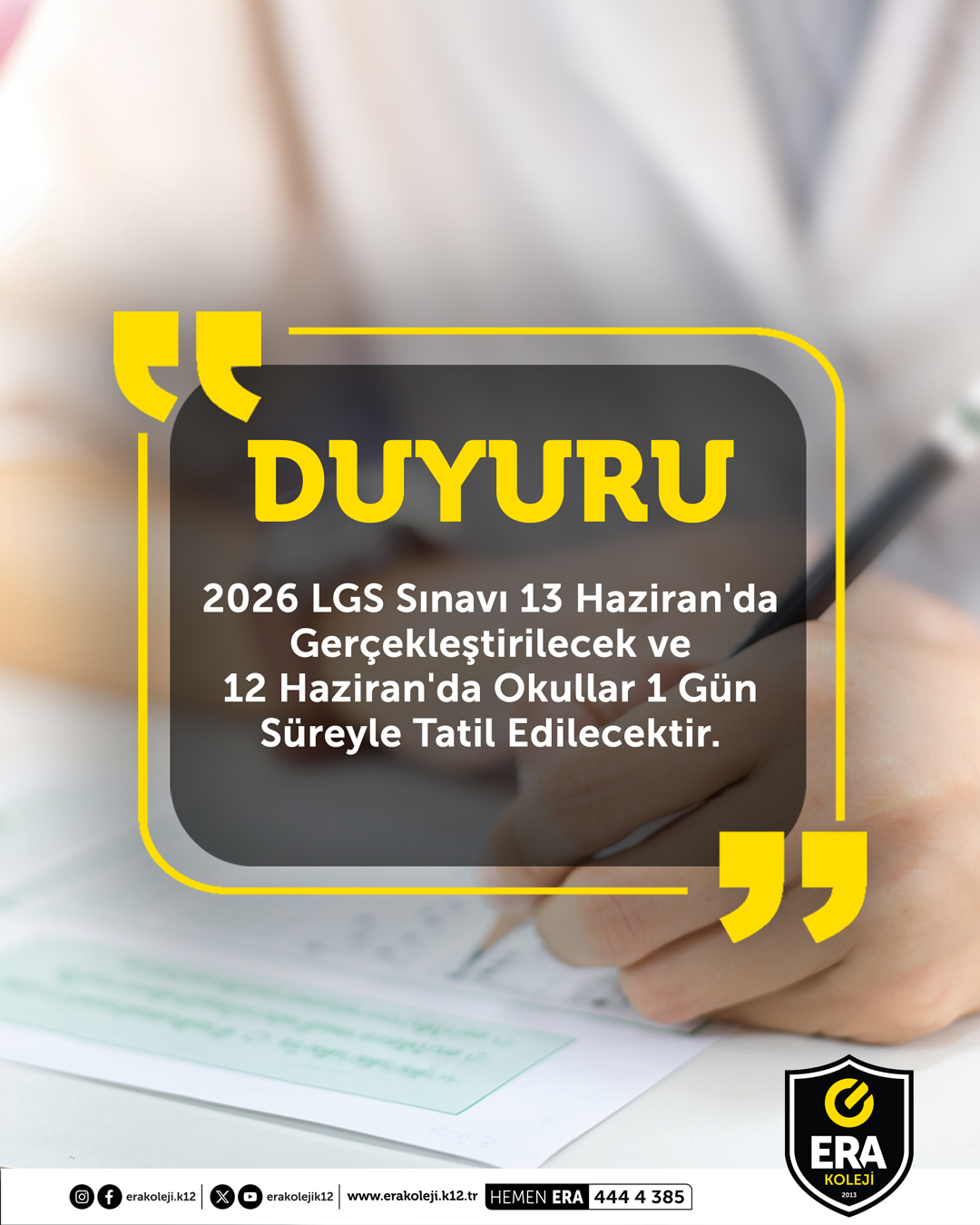 ERA Koleji – 2026 LGS Tarihi Güncellendi! görseli