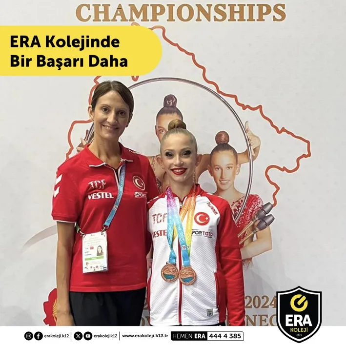 ERA Koleji – Karadağ'da düzenlenen Ritmik Cimnastik Balkan Şampiyonası'nda Genç Millî Takımı'nda yer alan ERA Koleji Kartal Kampüsü 9'uncu sınıf öğrencimiz Ayceren Pekdemir, ikili takım sporunda 3’üncü, bireysel yapmış olduğu  görseli